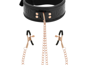 Bondage Boutique Black Rose Collar with Nipple Clamps